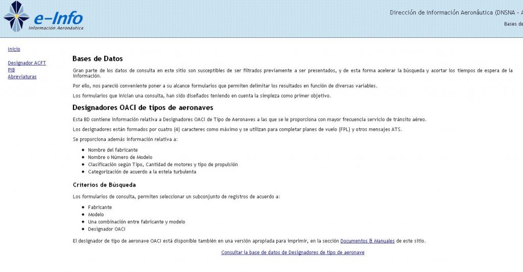 e-info Designadores OACI de tipos de aeronaves