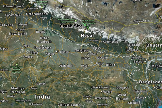 mapa del accidente en nepal