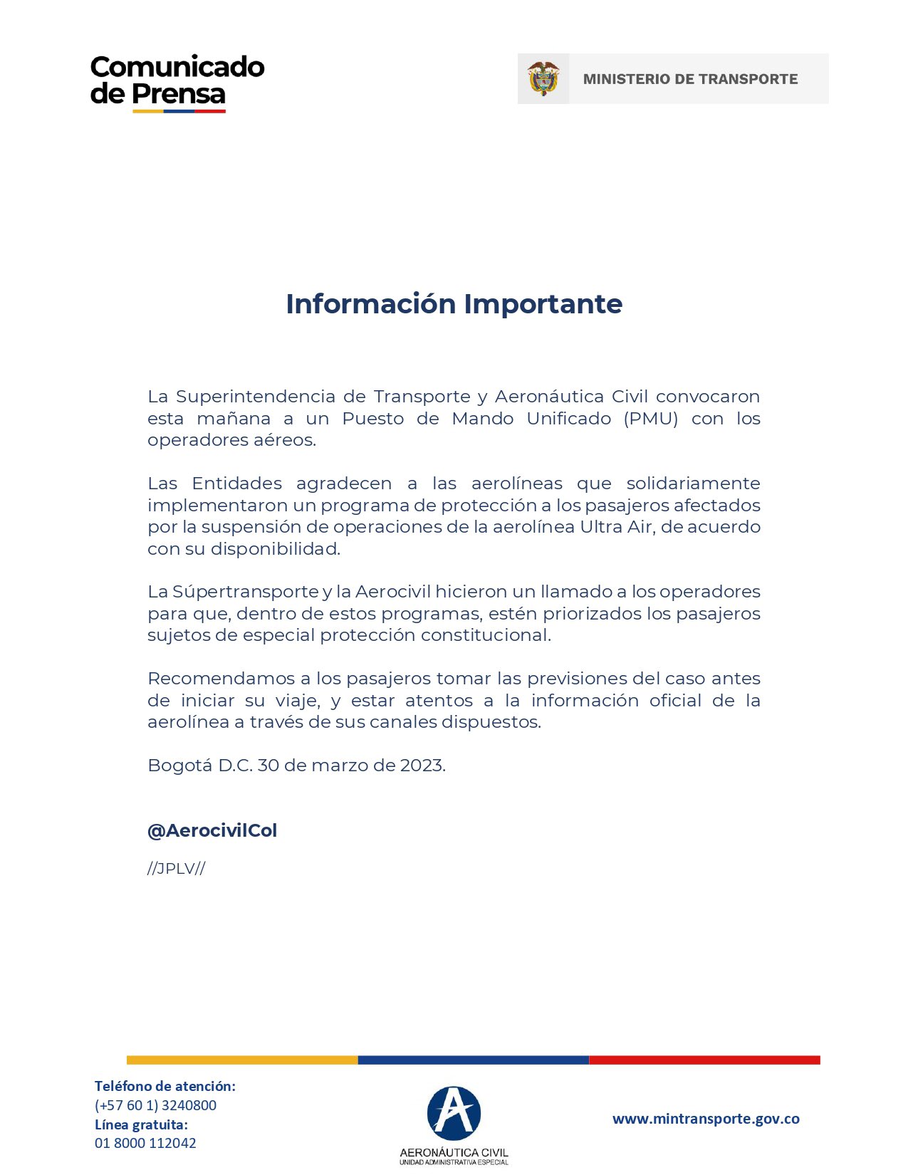 aerocivil comunicado ultraair 2023
