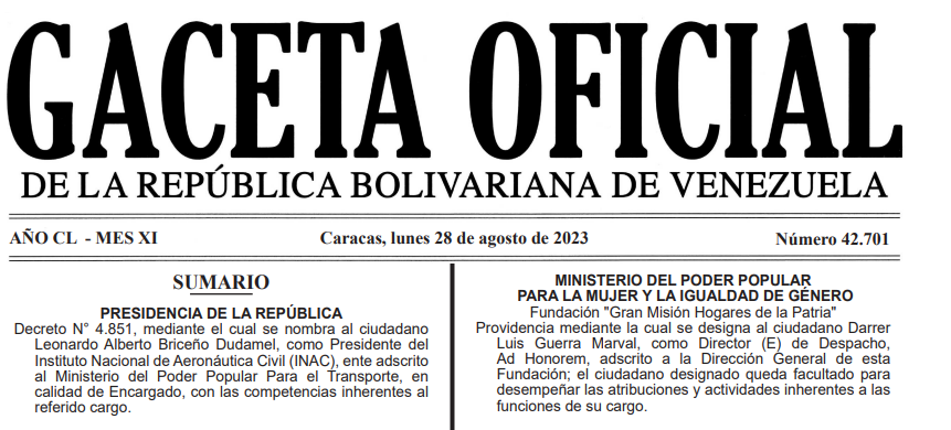 gaceta oficial 42701 presidente del inac